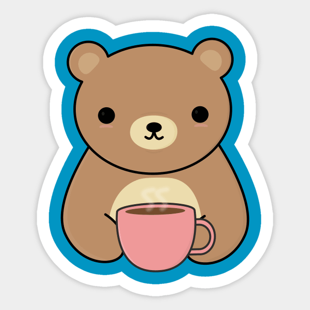 Cute Brown Bear Drinking Coffee T-Shirt Sticker by happinessinatee